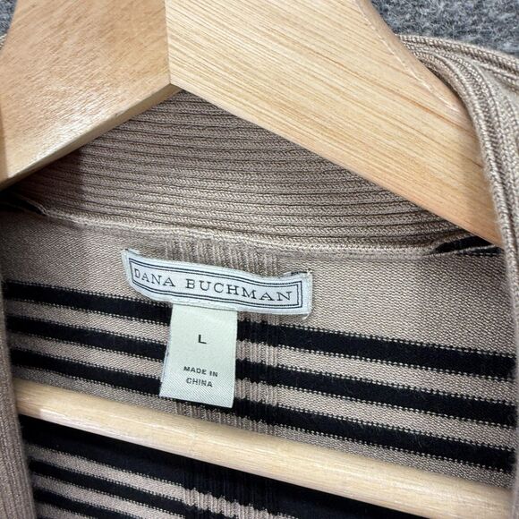 Dana Buchman Cardigan Women L Large Beige Striped Open Front Long Sleeve Rayon - Picture 3 of 7